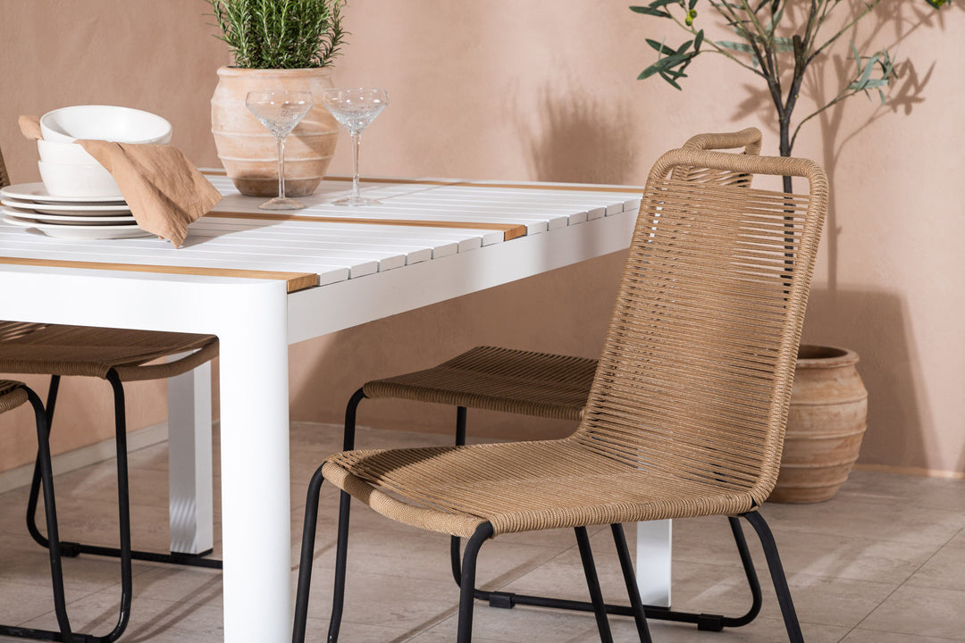 Venture Home Togo - Dining Table- White / Teak - Allu / Teak - 150*100 _1+ Lindos Stacking Chair - Black Alu / Latte Rope _4