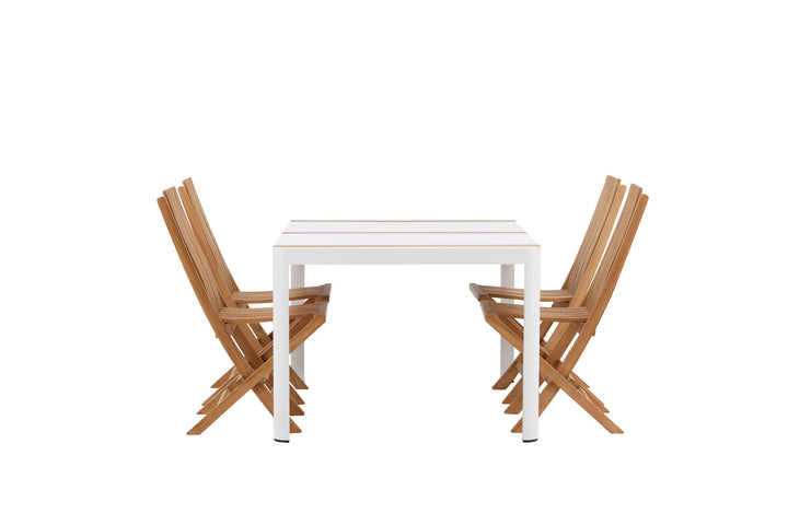 Venture Home Togo - Dining Table- White / Teak - Allu / Teak - 150*100 _1+ Ghana - Folding Chair- Natural - Teak - _4