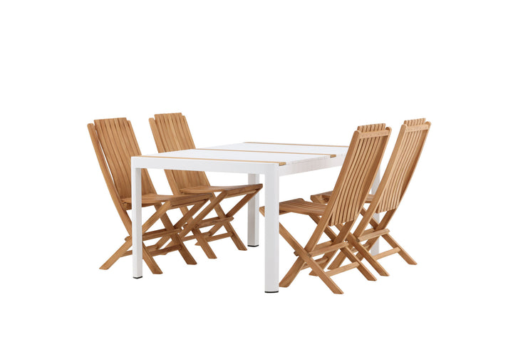 Venture Home Togo - Dining Table- White / Teak - Allu / Teak - 150*100 _1+ Ghana - Folding Chair- Natural - Teak - _4