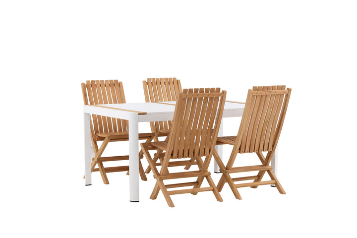 Venture Home Togo - Dining Table- White / Teak - Allu / Teak - 150*100 _1+ Ghana - Folding Chair- Natural - Teak - _4