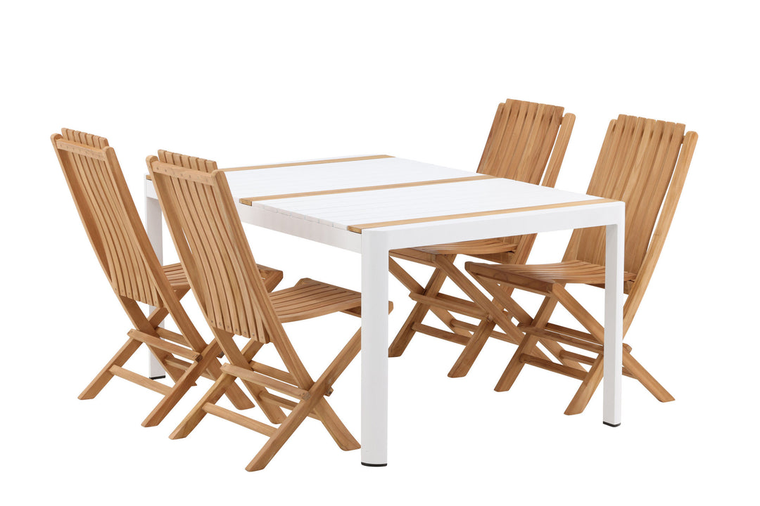 Venture Home Togo - Dining Table- White / Teak - Allu / Teak - 150*100 _1+ Ghana - Folding Chair- Natural - Teak - _4