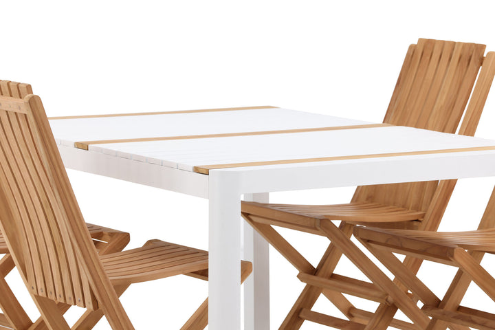Venture Home Togo - Dining Table- White / Teak - Allu / Teak - 150*100 _1+ Ghana - Folding Chair- Natural - Teak - _4