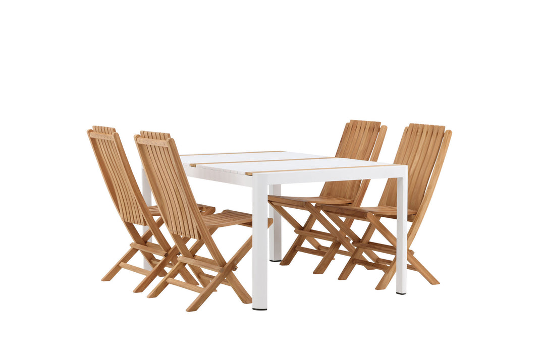 Venture Home Togo - Dining Table- White / Teak - Allu / Teak - 150*100 _1+ Ghana - Folding Chair- Natural - Teak - _4