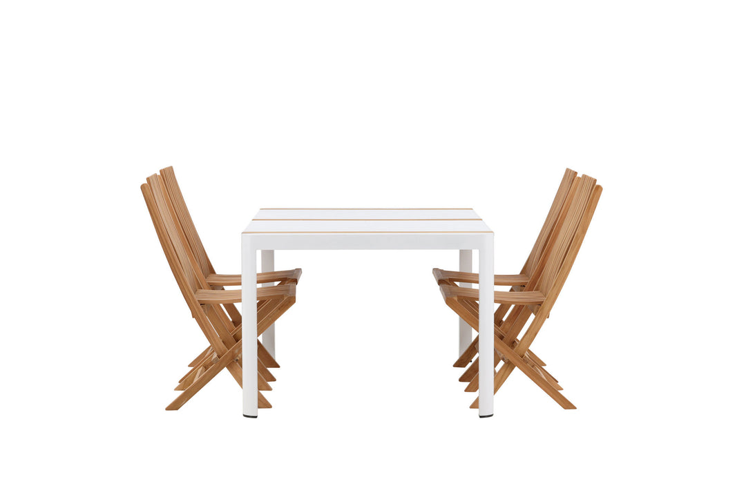 Venture Home Togo - Dining Table- White / Teak - Allu / Teak - 150*100 _1+ Ghana - Folding Chair- Natural - Teak - _4