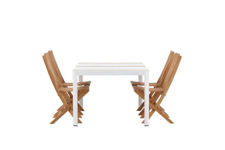 Venture Home Togo - Dining Table- White / Teak - Allu / Teak - 150*100 _1+ Ghana - Folding Chair- Natural - Teak - _4