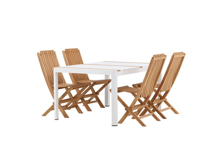 Venture Home Togo - Dining Table- White / Teak - Allu / Teak - 150*100 _1+ Ghana - Folding Chair- Natural - Teak - _4