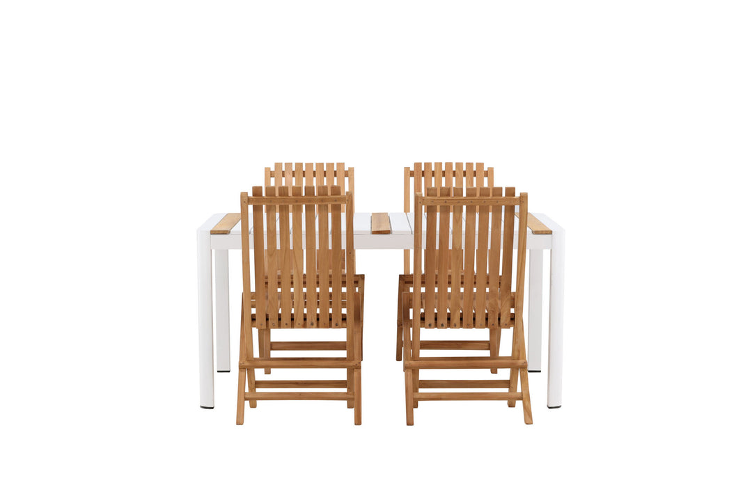 Venture Home Togo - Dining Table- White / Teak - Allu / Teak - 150*100 _1+ Ghana - Folding Chair- Natural - Teak - _4