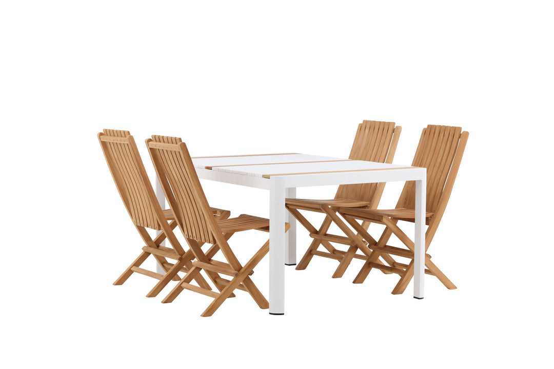 Venture Home Togo - Dining Table- White / Teak - Allu / Teak - 150*100 _1+ Ghana - Folding Chair- Natural - Teak - _4