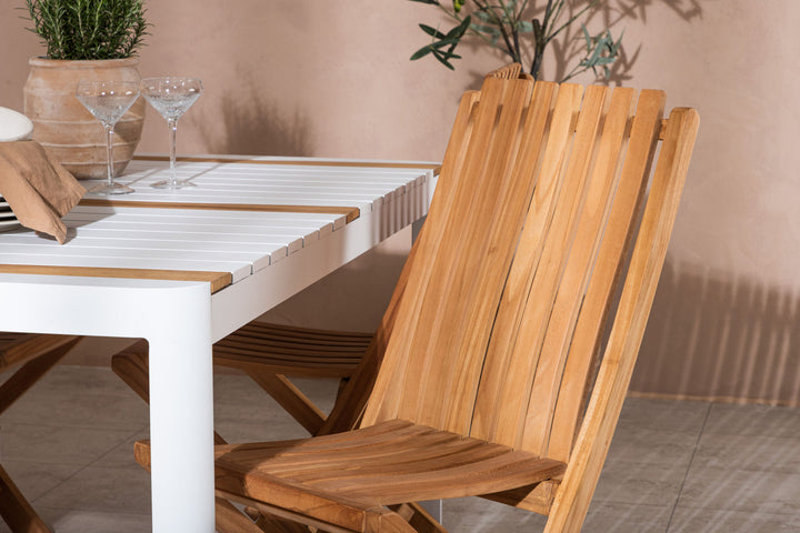 Venture Home Togo - Dining Table- White / Teak - Allu / Teak - 150*100 _1+ Ghana - Folding Chair- Natural - Teak - _4
