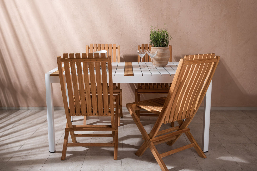 Venture Home Togo - Dining Table- White / Teak - Allu / Teak - 150*100 _1+ Ghana - Folding Chair- Natural - Teak - _4