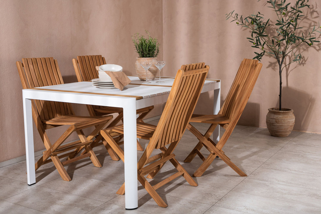 Venture Home Togo - Dining Table- White / Teak - Allu / Teak - 150*100 _1+ Ghana - Folding Chair- Natural - Teak - _4