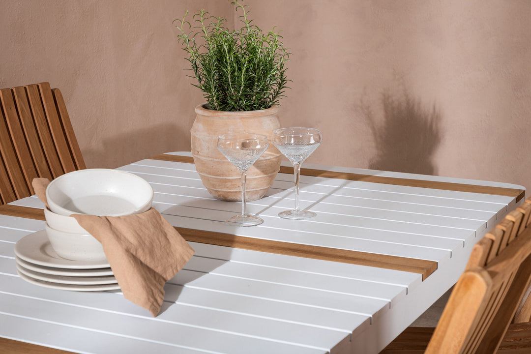 Venture Home Togo - Dining Table- White / Teak - Allu / Teak - 150*100 _1+ Ghana - Folding Chair- Natural - Teak - _4
