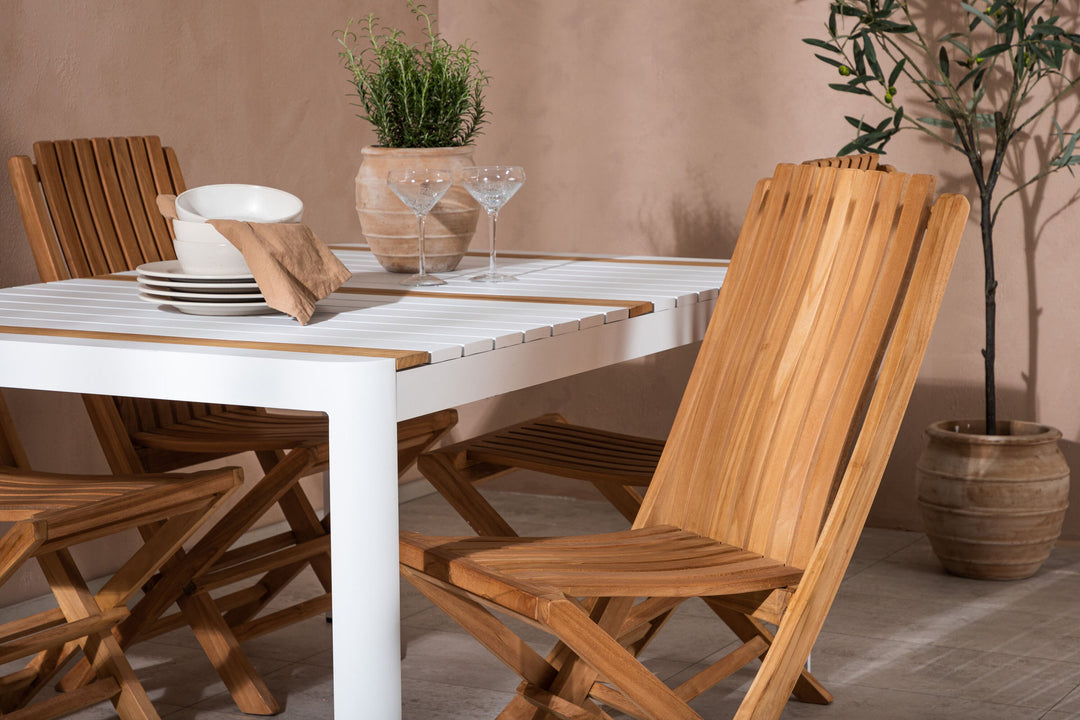 Venture Home Togo - Dining Table- White / Teak - Allu / Teak - 150*100 _1+ Ghana - Folding Chair- Natural - Teak - _4