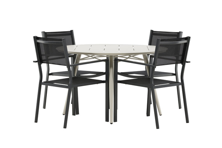 Venture Home Lina Dining Table - Beige - Round 120 cm _1+ Copacabana Stacking Chair - Black/Black _4