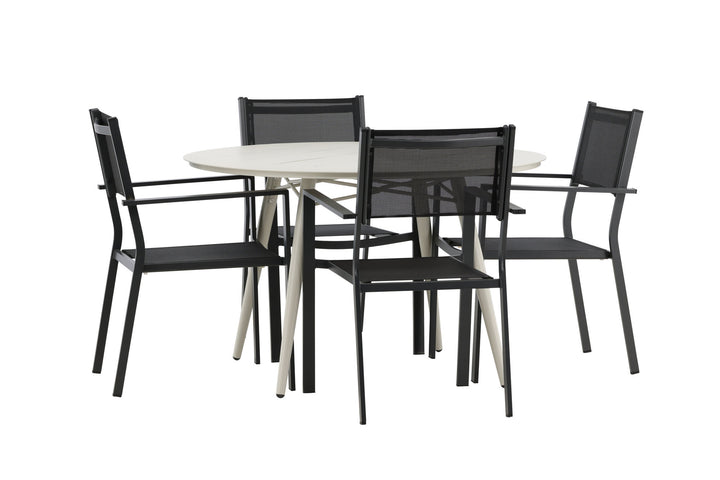 Venture Home Lina Dining Table - Beige - Round 120 cm _1+ Copacabana Stacking Chair - Black/Black _4