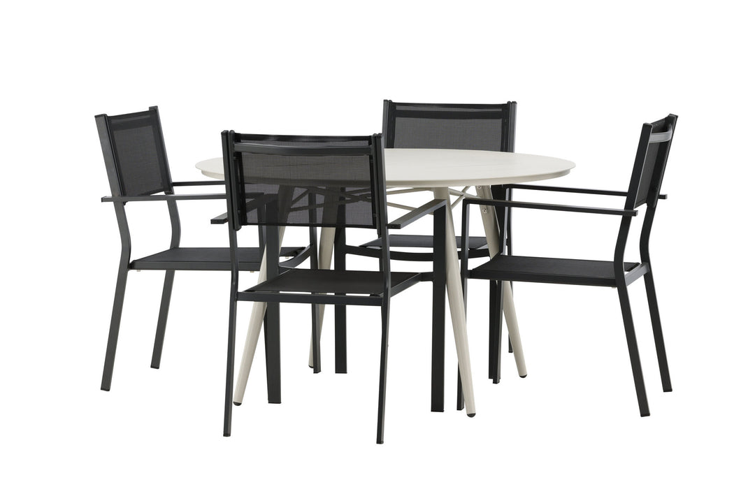 Venture Home Lina Dining Table - Beige - Round 120 cm _1+ Copacabana Stacking Chair - Black/Black _4