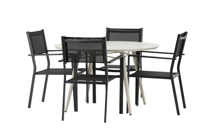 Venture Home Lina Dining Table - Beige - Round 120 cm _1+ Copacabana Stacking Chair - Black/Black _4