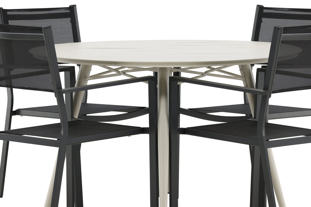 Venture Home Lina Dining Table - Beige - Round 120 cm _1+ Copacabana Stacking Chair - Black/Black _4