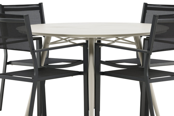 Venture Home Lina Dining Table - Beige - Round 120 cm _1+ Copacabana Stacking Chair - Black/Black _4
