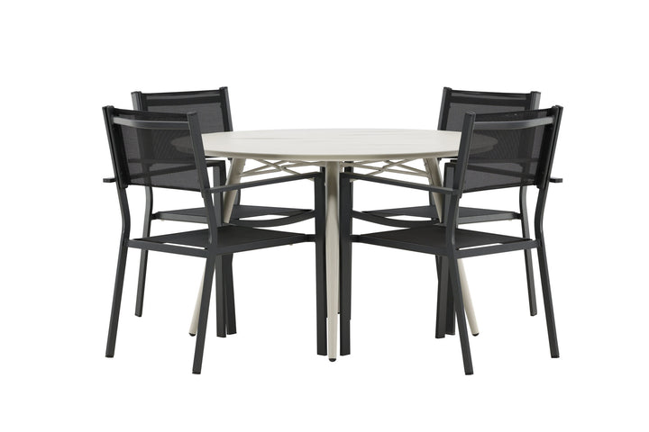 Venture Home Lina Dining Table - Beige - Round 120 cm _1+ Copacabana Stacking Chair - Black/Black _4