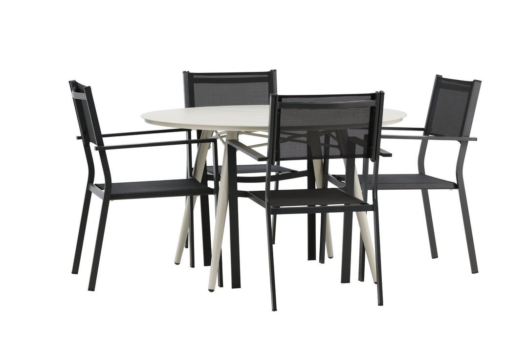 Venture Home Lina Dining Table - Beige - Round 120 cm _1+ Copacabana Stacking Chair - Black/Black _4