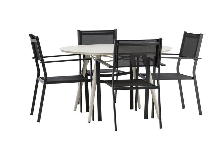 Venture Home Lina Dining Table - Beige - Round 120 cm _1+ Copacabana Stacking Chair - Black/Black _4