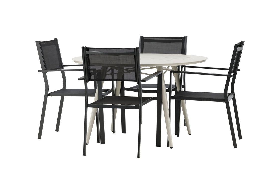 Venture Home Lina Dining Table - Beige - Round 120 cm _1+ Copacabana Stacking Chair - Black/Black _4