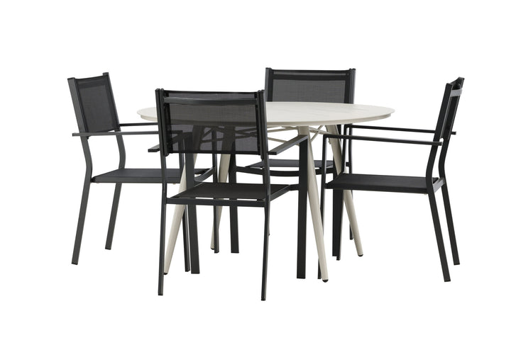 Venture Home Lina Dining Table - Beige - Round 120 cm _1+ Copacabana Stacking Chair - Black/Black _4