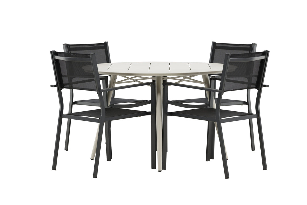 Venture Home Lina Dining Table - Beige - Round 120 cm _1+ Copacabana Stacking Chair - Black/Black _4