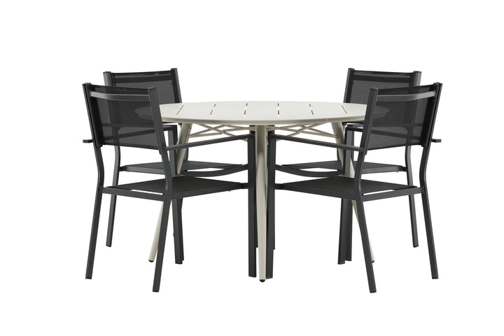 Venture Home Lina Dining Table - Beige - Round 120 cm _1+ Copacabana Stacking Chair - Black/Black _4
