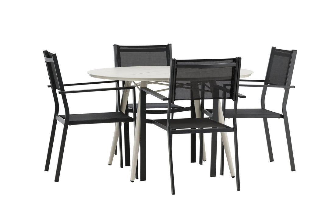 Venture Home Lina Dining Table - Beige - Round 120 cm _1+ Copacabana Stacking Chair - Black/Black _4