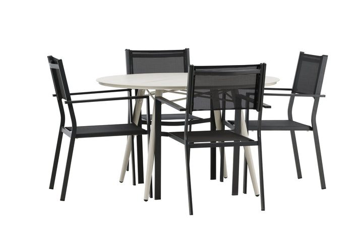 Venture Home Lina Dining Table - Beige - Round 120 cm _1+ Copacabana Stacking Chair - Black/Black _4