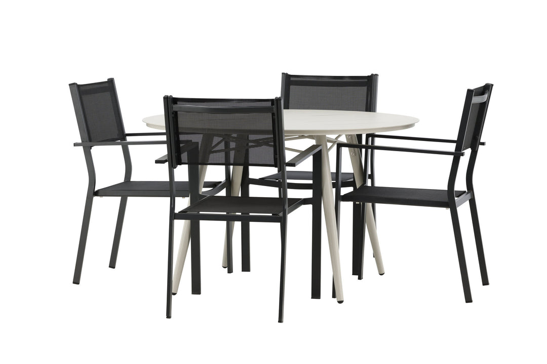 Venture Home Lina Dining Table - Beige - Round 120 cm _1+ Copacabana Stacking Chair - Black/Black _4