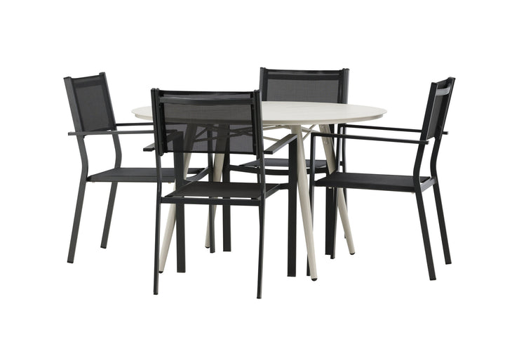 Venture Home Lina Dining Table - Beige - Round 120 cm _1+ Copacabana Stacking Chair - Black/Black _4