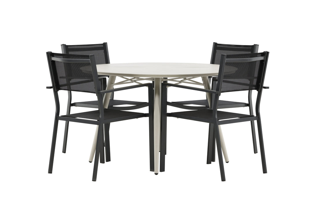 Venture Home Lina Dining Table - Beige - Round 120 cm _1+ Copacabana Stacking Chair - Black/Black _4