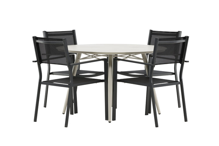 Venture Home Lina Dining Table - Beige - Round 120 cm _1+ Copacabana Stacking Chair - Black/Black _4