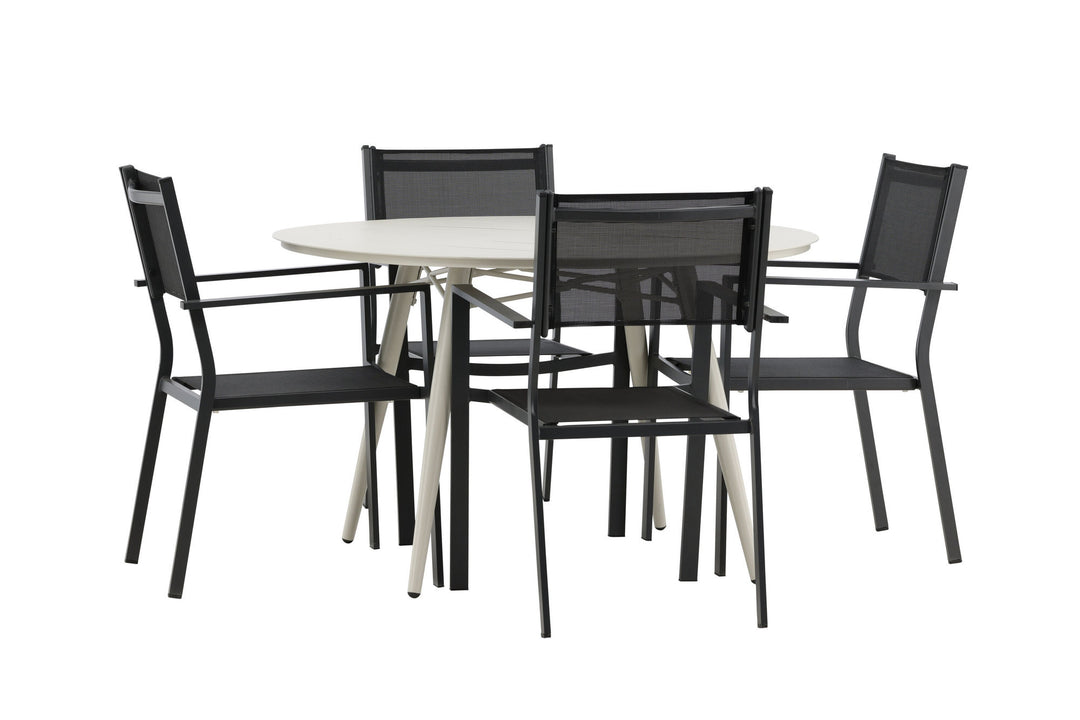 Venture Home Lina Dining Table - Beige - Round 120 cm _1+ Copacabana Stacking Chair - Black/Black _4
