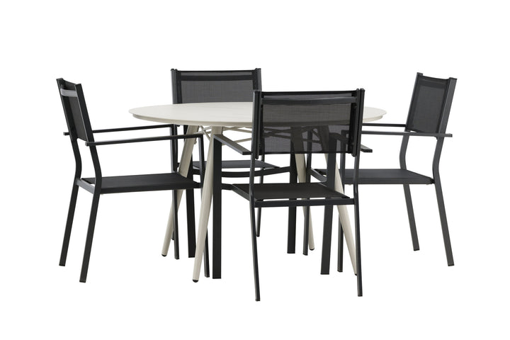 Venture Home Lina Dining Table - Beige - Round 120 cm _1+ Copacabana Stacking Chair - Black/Black _4