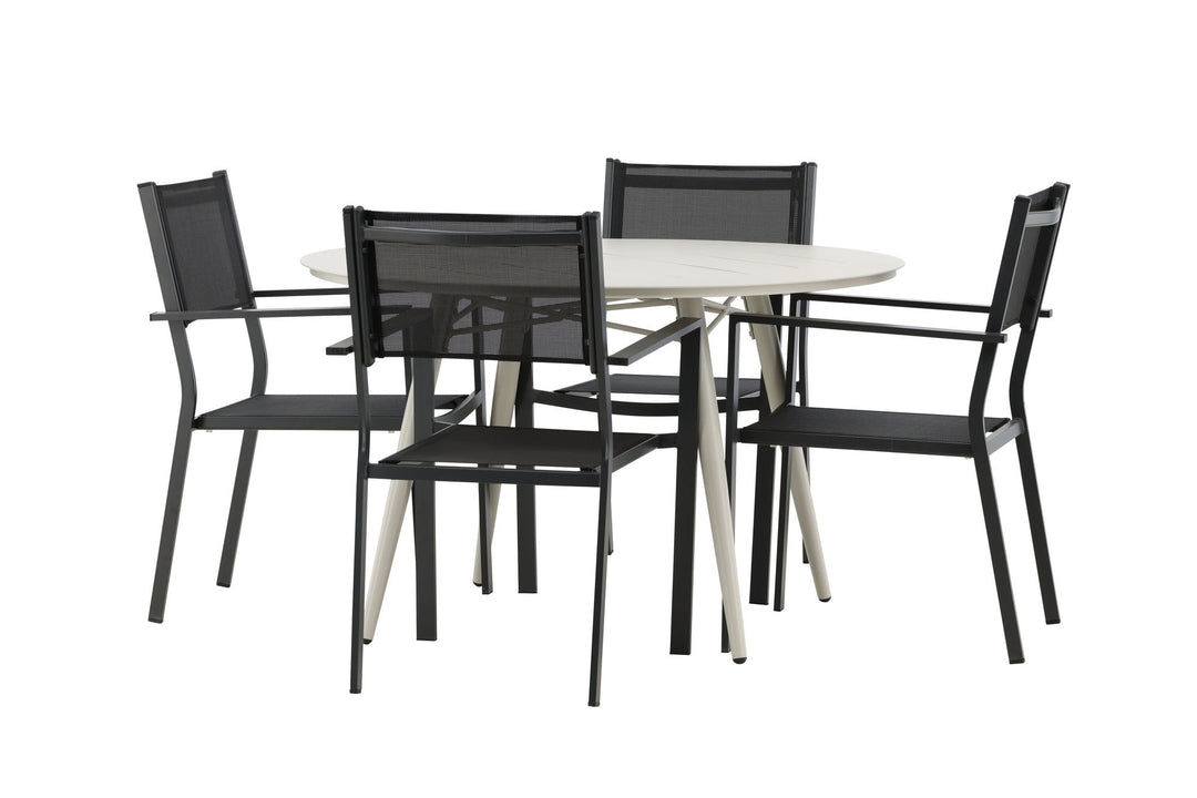 Venture Home Lina Dining Table - Beige - Round 120 cm _1+ Copacabana Stacking Chair - Black/Black _4