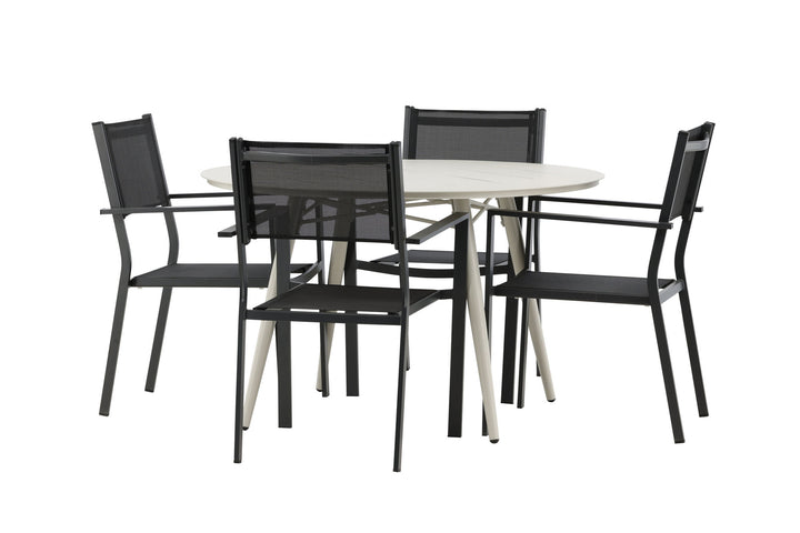 Venture Home Lina Dining Table - Beige - Round 120 cm _1+ Copacabana Stacking Chair - Black/Black _4