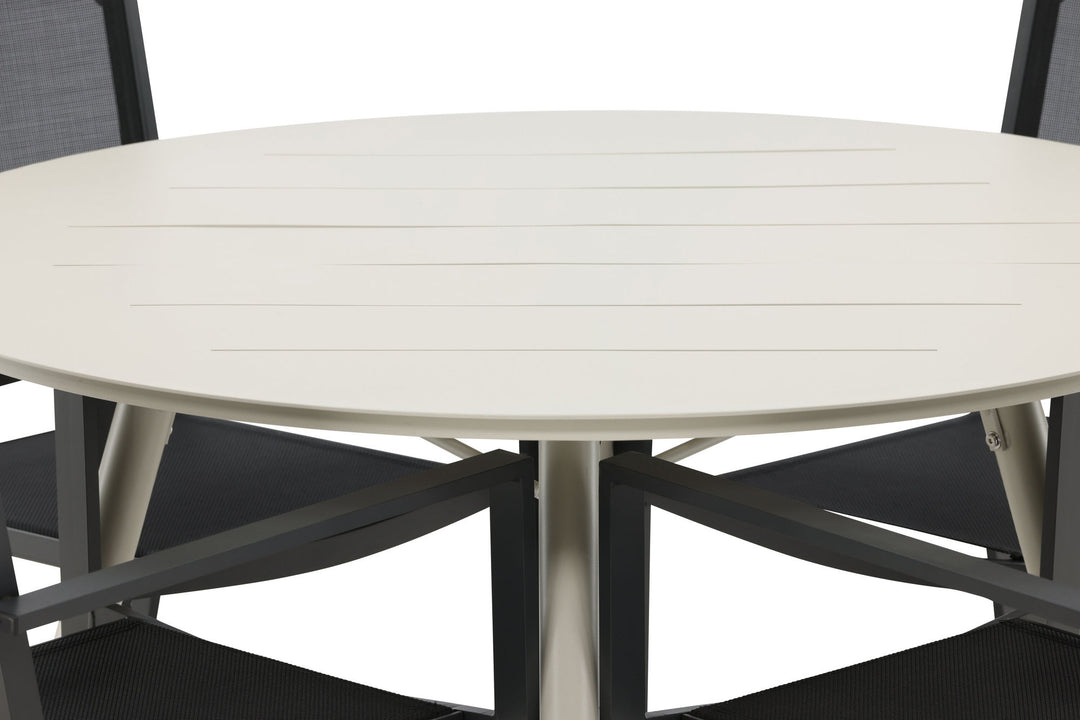 Venture Home Lina Dining Table - Beige - Round 120 cm _1+ Copacabana Stacking Chair - Black/Black _4