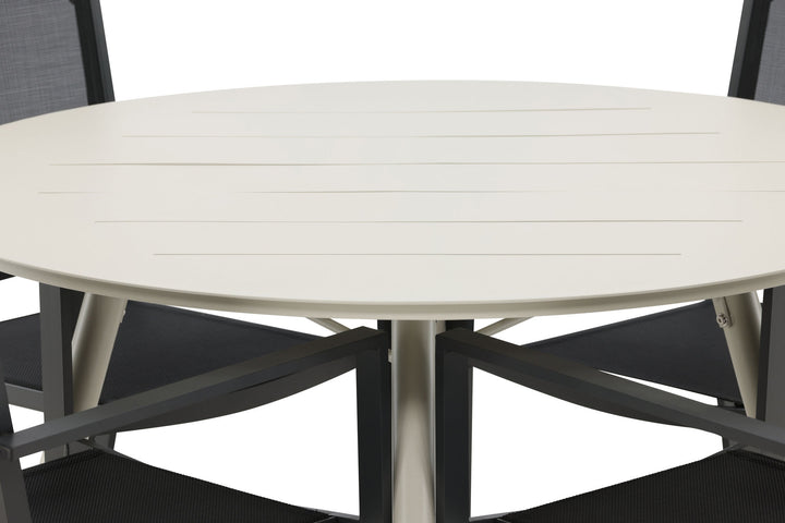 Venture Home Lina Dining Table - Beige - Round 120 cm _1+ Copacabana Stacking Chair - Black/Black _4