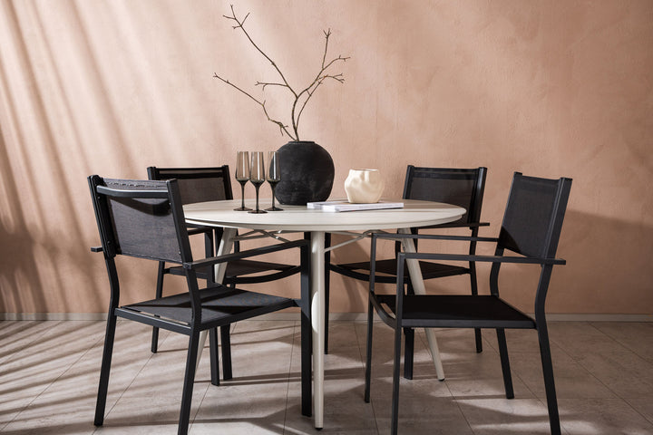 Venture Home Lina Dining Table - Beige - Round 120 cm _1+ Copacabana Stacking Chair - Black/Black _4