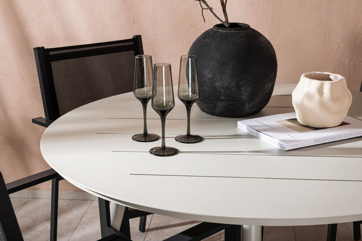 Venture Home Lina Dining Table - Beige - Round 120 cm _1+ Copacabana Stacking Chair - Black/Black _4