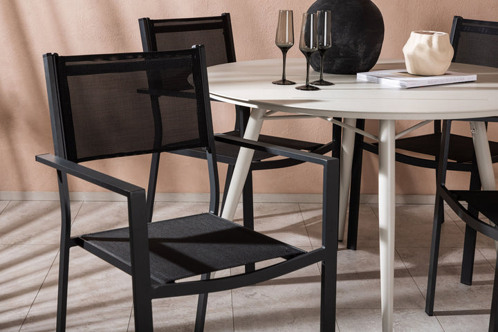 Venture Home Lina Dining Table - Beige - Round 120 cm _1+ Copacabana Stacking Chair - Black/Black _4