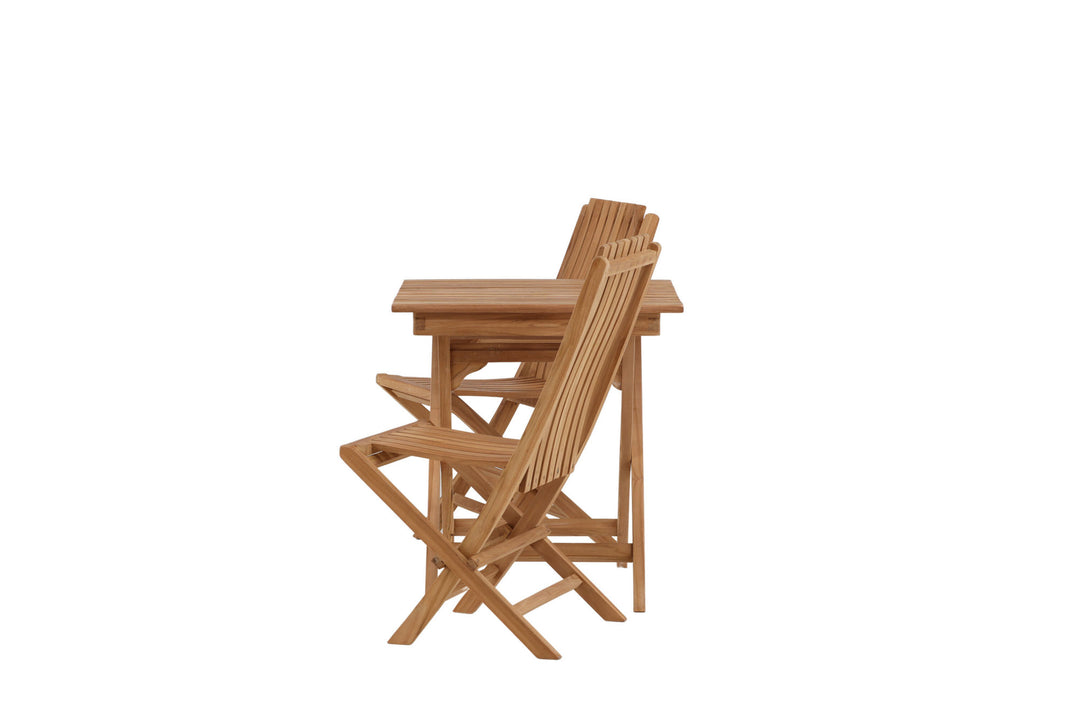 Venture Home Ghana - Folding Table- Natural - Teak - 70*70cm _1+ Ghana - Folding Chair- Natural - Teak - _2