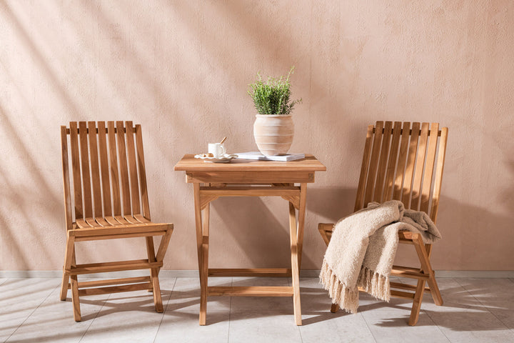 Venture Home Ghana - Folding Table- Natural - Teak - 70*70cm _1+ Ghana - Folding Chair- Natural - Teak - _2