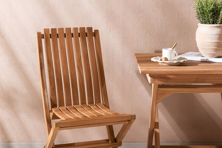 Venture Home Ghana - Folding Table- Natural - Teak - 70*70cm _1+ Ghana - Folding Chair- Natural - Teak - _2