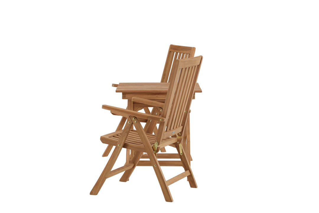 Venture Home Ghana - Folding Table- Natural - Teak - 70*70cm _1+ Kenya 5-position Folding Chair - Teak _2