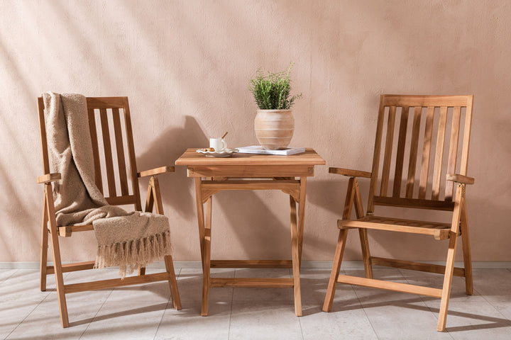 Venture Home Ghana - Folding Table- Natural - Teak - 70*70cm _1+ Kenya 5-position Folding Chair - Teak _2